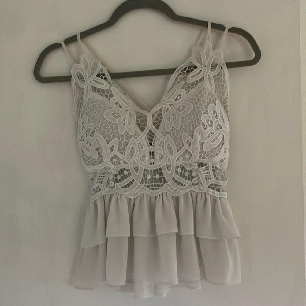 Lulumari White Lace Peplum Camisole